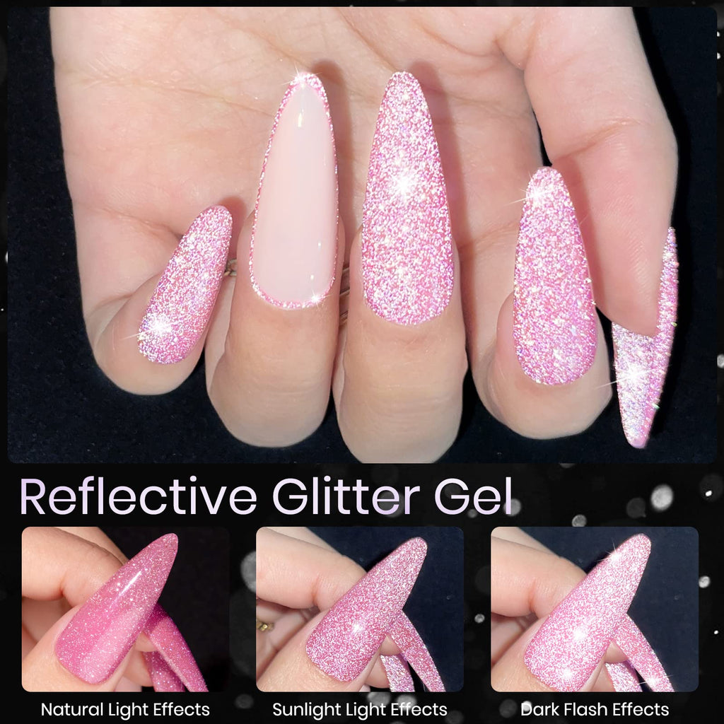 SUPWEE Reflective Gel Polish Set — 8 Diamond Glitter UV Gel Nail Polishes (7ml each)