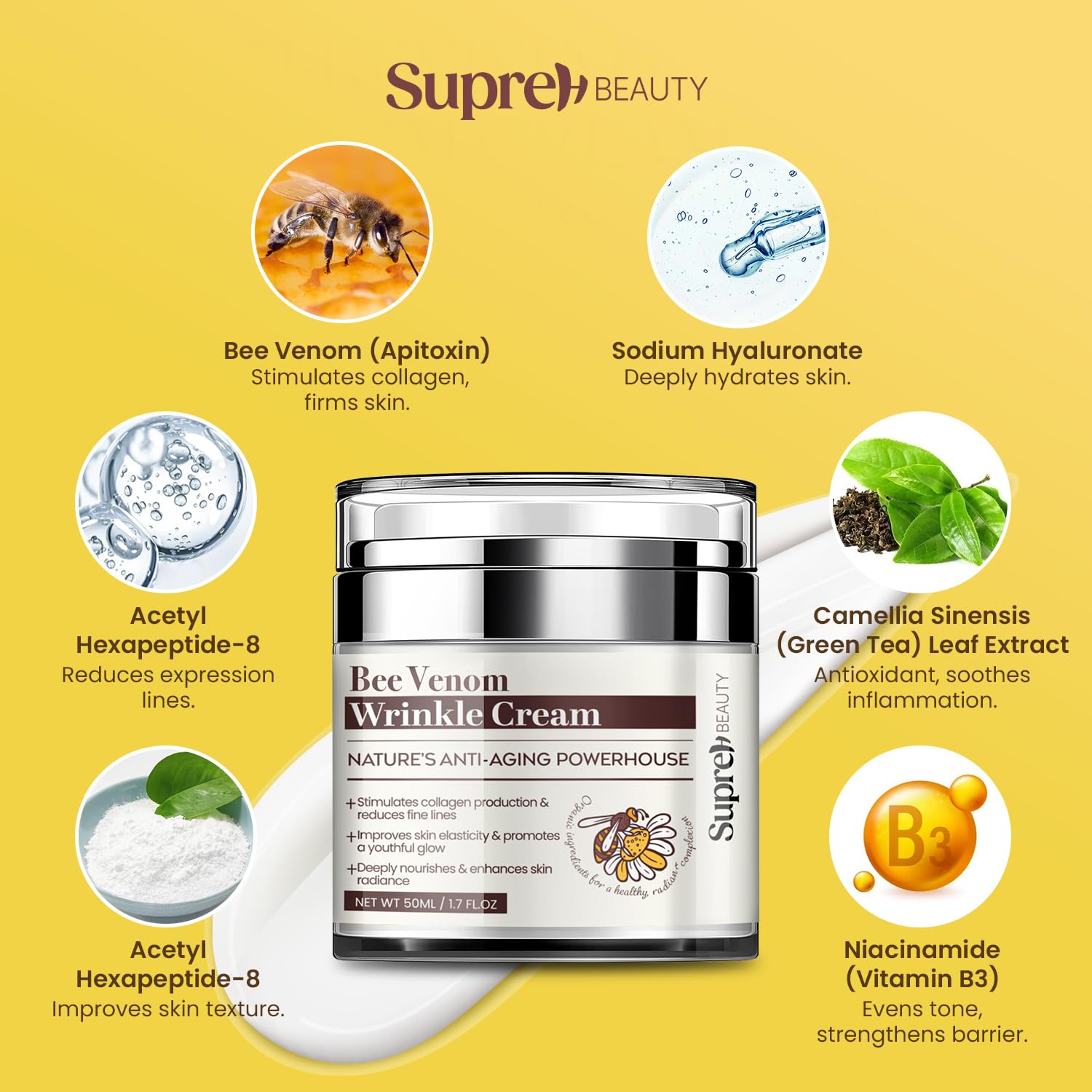 SupreH Bee Venom Cream Wrinkle Filler – Instant Lift & Eye Tightener, 50 ml