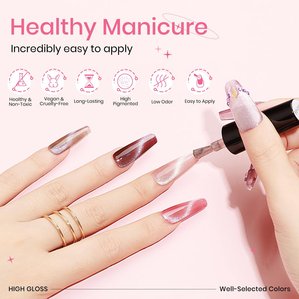SUPWEE Crystal Cat Eye Gel Nail Polish – 12 Colors with Magnetic Stick