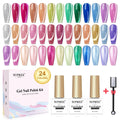 SUPWEE 24 Colors Cat Eye Gel Nail Polish Set — Magnetic Cat Eye Gels for DIY Home Manicure