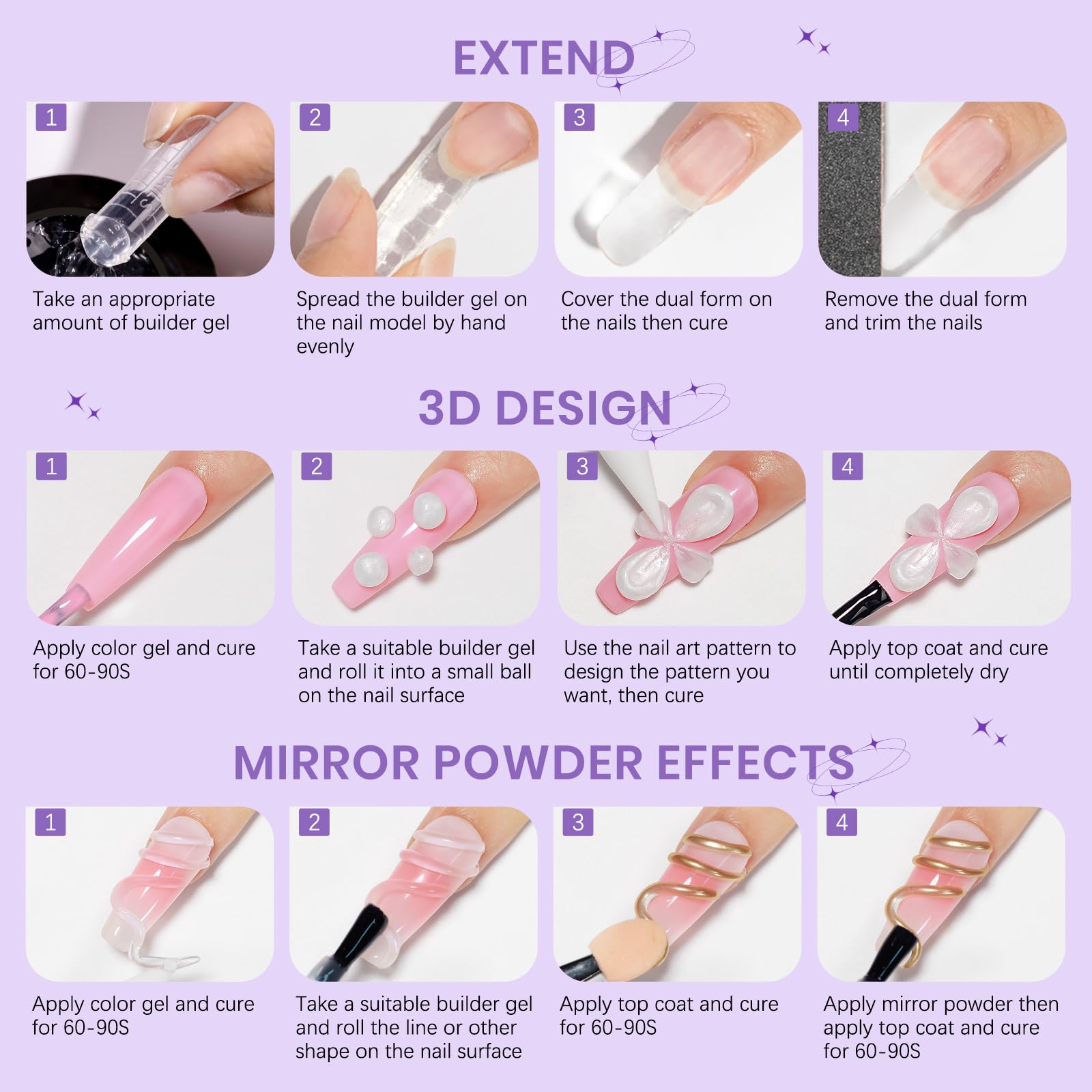 SUPWEE 3D Sculpting Gel Kit for Nails | Non-Stick Builder Gel in Clear, White & Pearl White