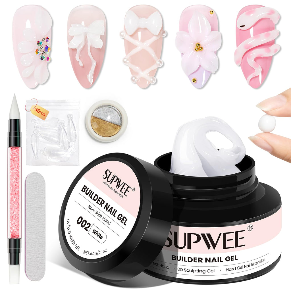SUPWEE 3D Gel Nail Art Kit 60g White Builder Gel – Non-Sticky & Multi-Purpose Sculpting