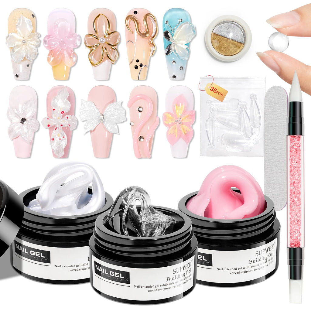 SUPWEE 3D Gel Nail Art Kit — Non-Stick Builder Gels for Extensions, Carving & DIY