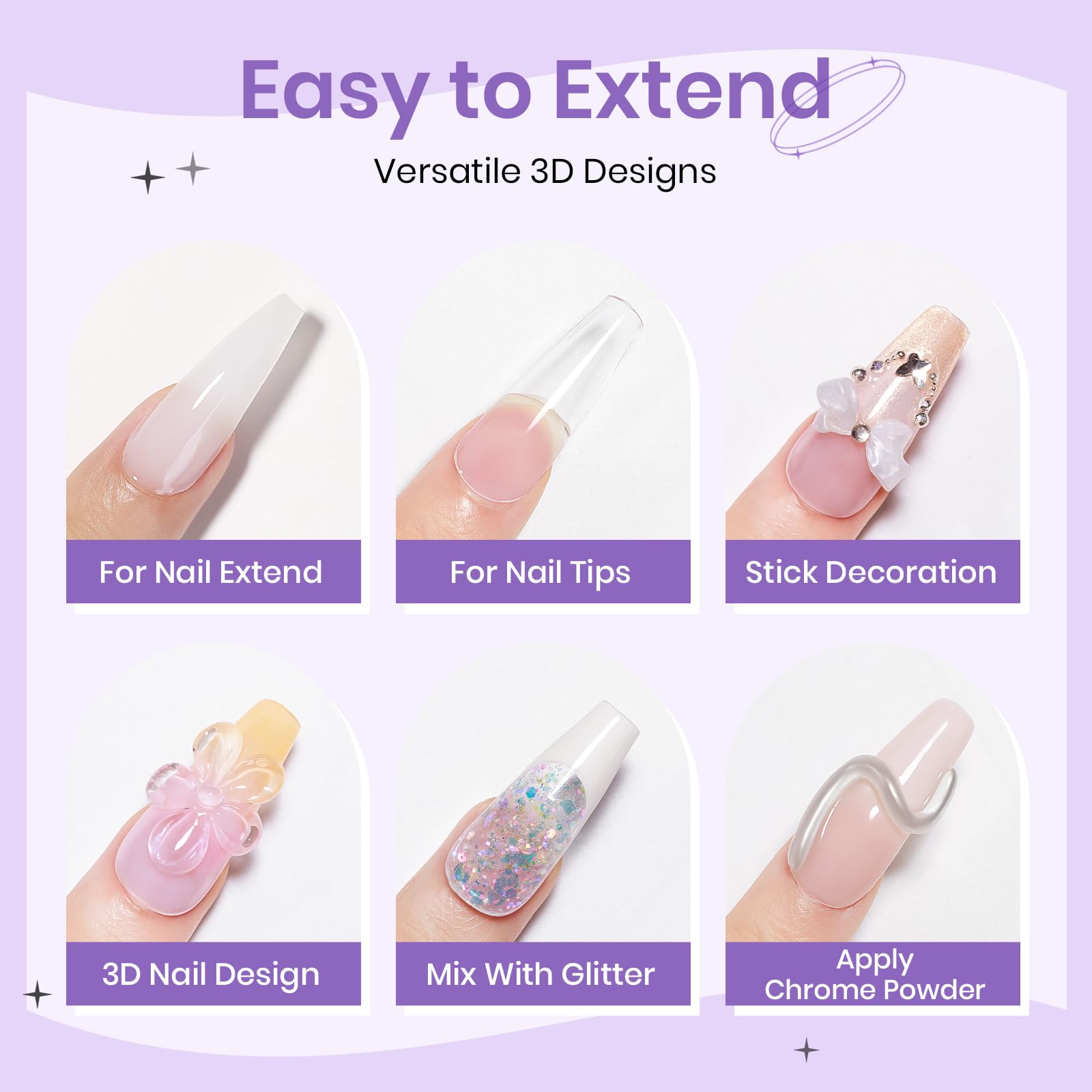 SUPWEE 3D Sculpting Gel Kit for Nails | Non-Stick Builder Gel in Clear, White & Pearl White