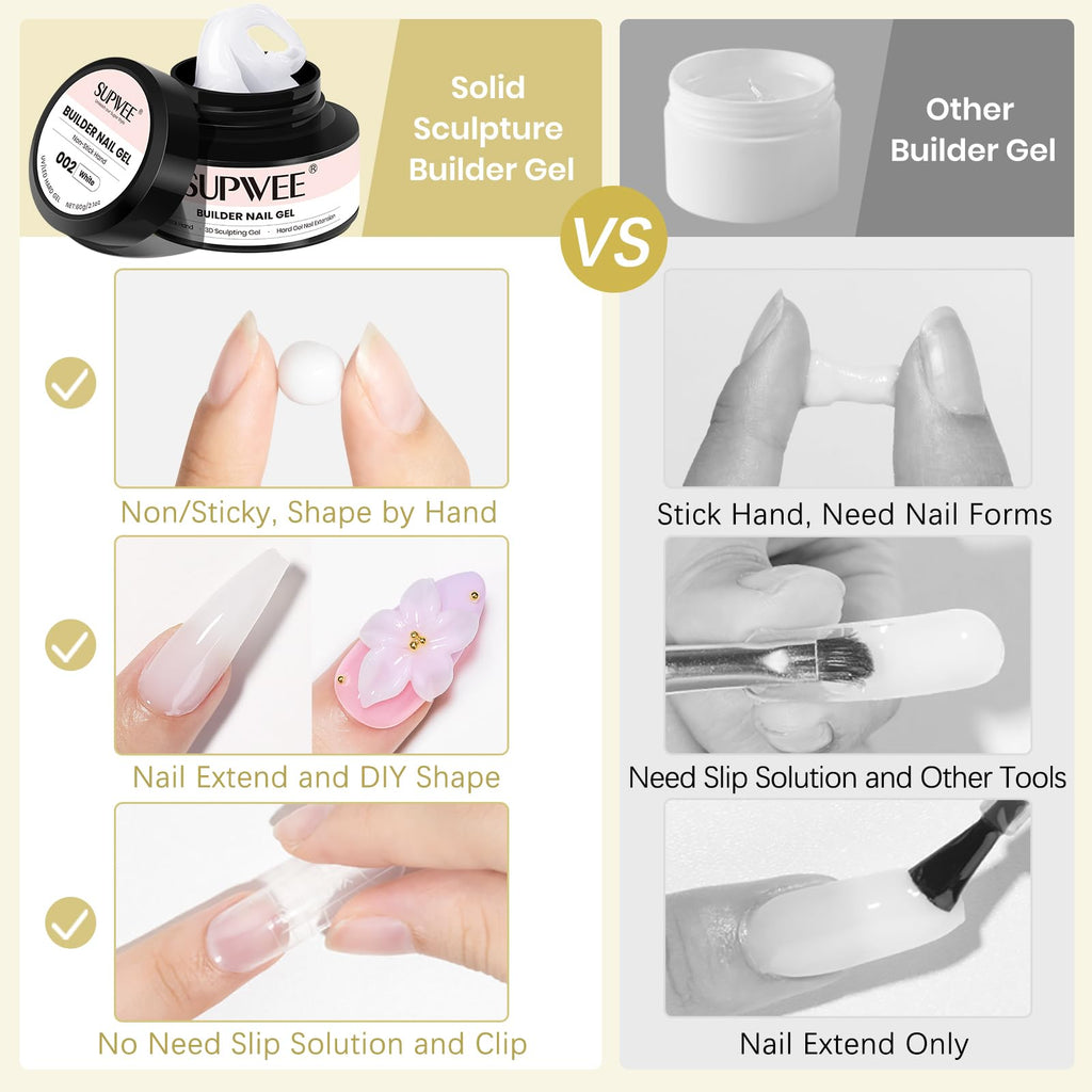 SUPWEE 3D Gel Nail Art Kit 60g White Builder Gel – Non-Sticky & Multi-Purpose Sculpting
