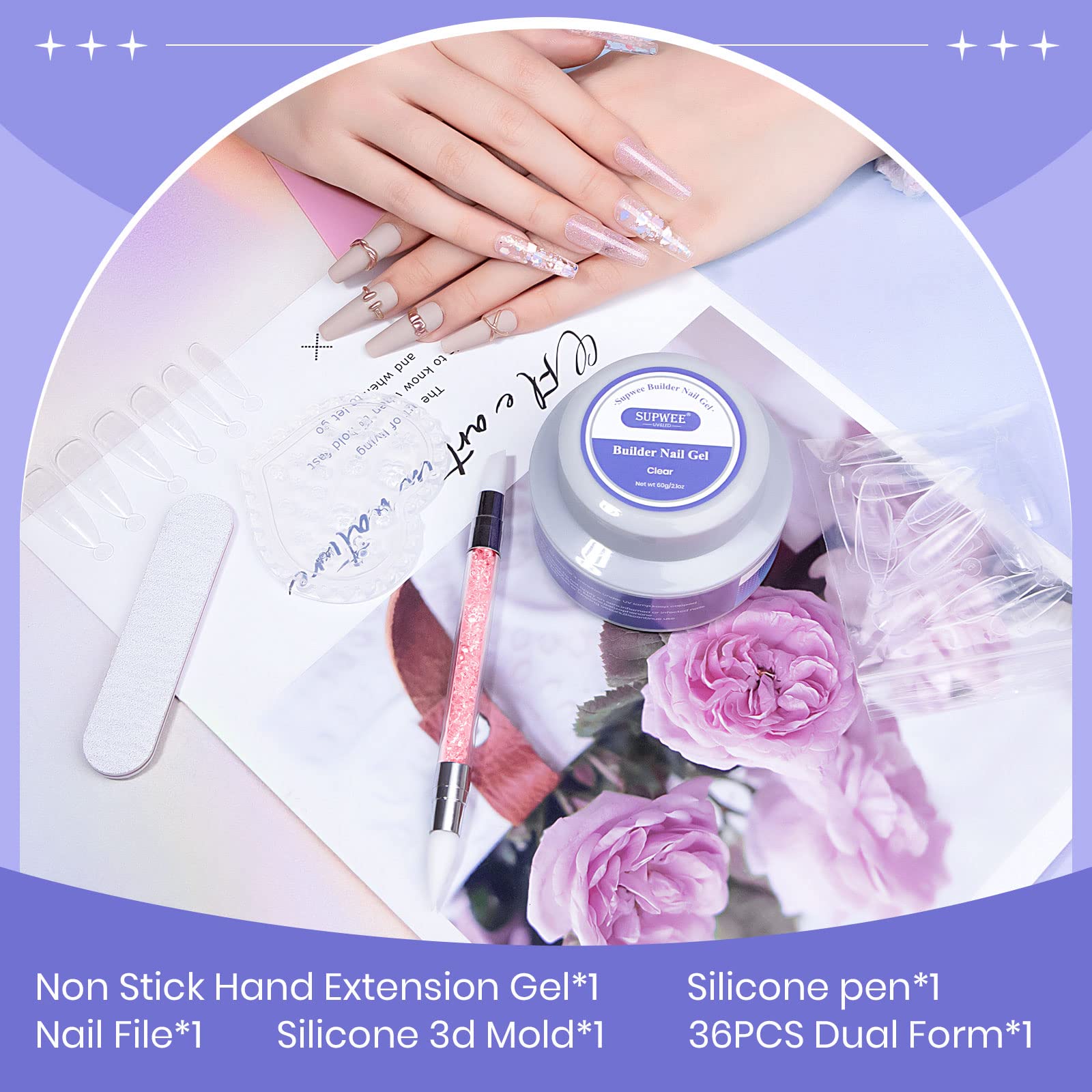 SUPWEE 3D Nail Gel 60G – Clear Builder Gel for Nails, Non-Stick & Long-Lasting