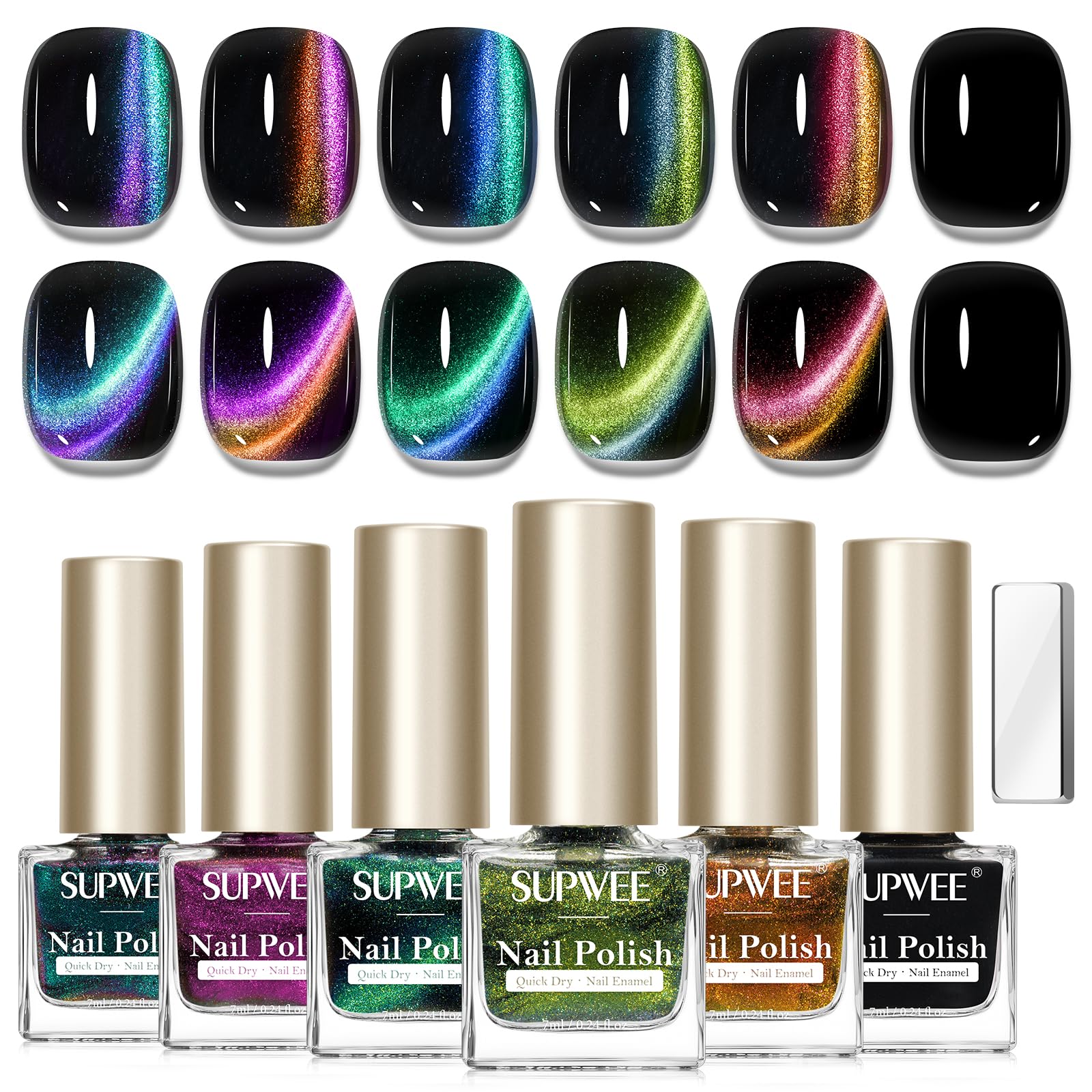 SUPWEE 9D Magnetic Cat Eye Nail Polish Set - Quick Dry Non Gel 6-Piece Kit