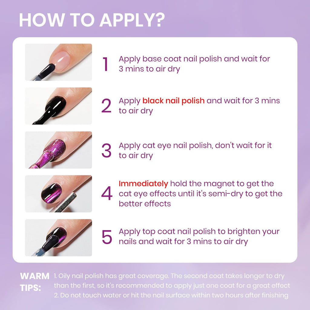 SUPWEE 9D Magnetic Cat Eye Nail Polish Set - Quick Dry Non Gel 6-Piece Kit