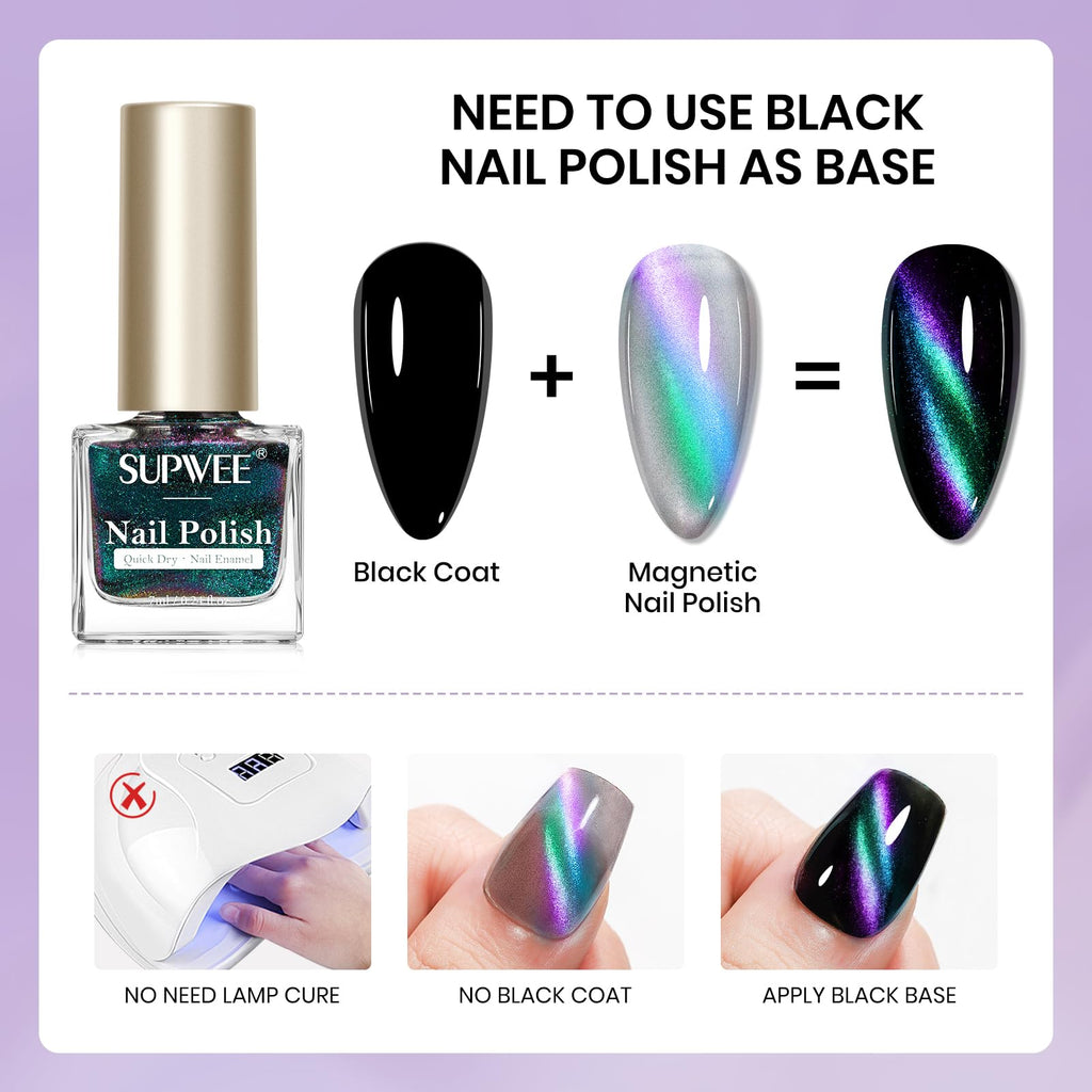 SUPWEE 9D Magnetic Cat Eye Nail Polish Set - Quick Dry Non Gel 6-Piece Kit