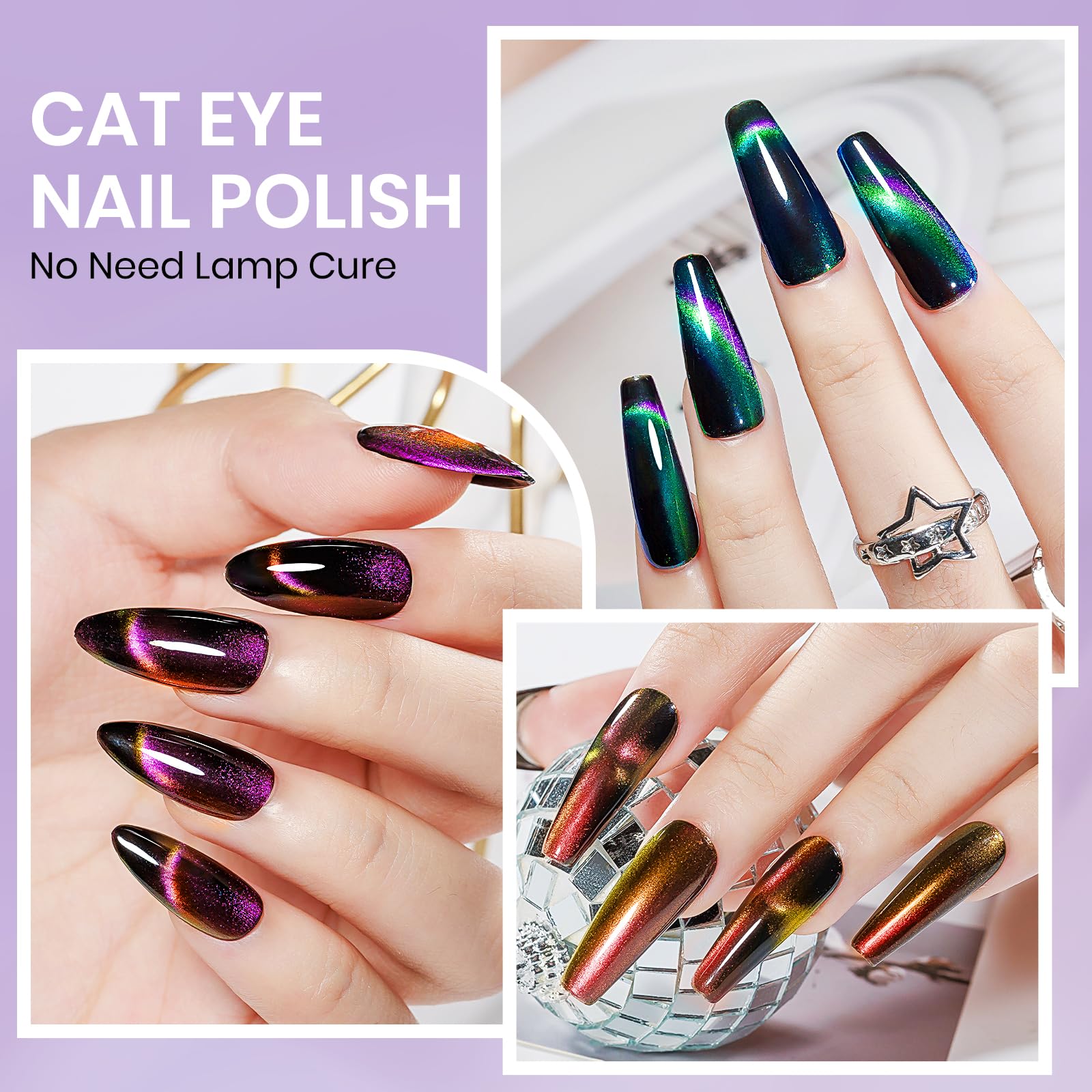 SUPWEE 9D Magnetic Cat Eye Nail Polish Set - Quick Dry Non Gel 6-Piece Kit