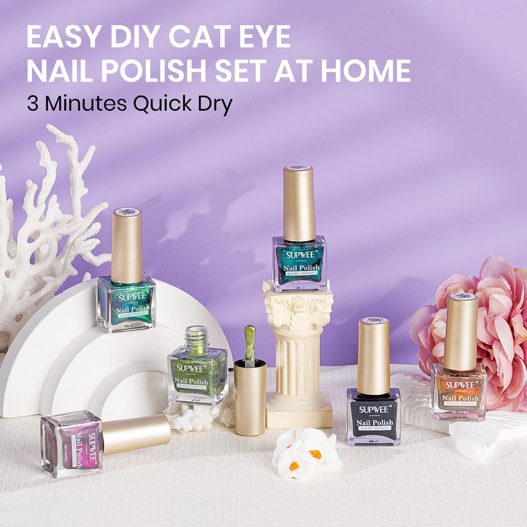 SUPWEE 9D Magnetic Cat Eye Nail Polish Set - Quick Dry Non Gel 6-Piece Kit