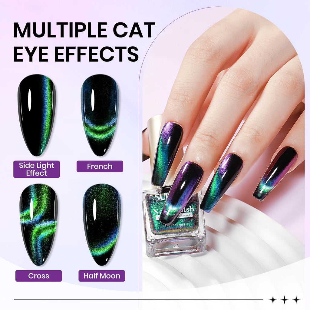 SUPWEE Magnetic Cat Eye Nail Polish Set – 12 Quick-Dry, Air-Dry, Non-Gel, Vegan
