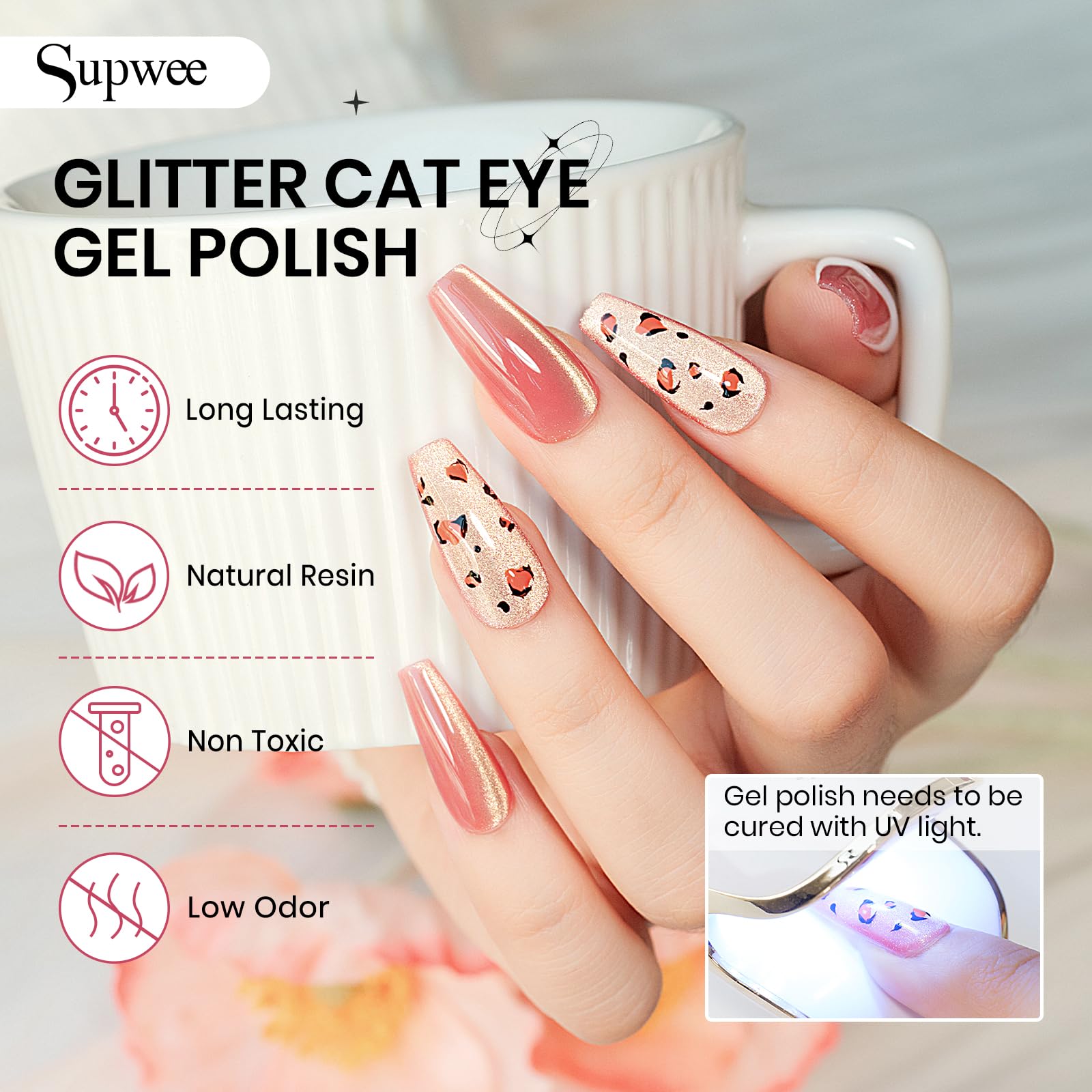 SUPWEE Cat Eye Gel Nail Polish Set — 12 Magnetic Colors + Magnetic Stick
