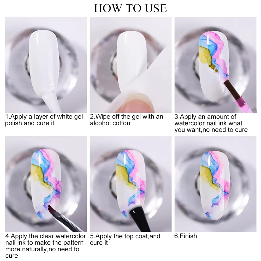 SUPWEE Blooming Watercolor Ink Nail Polish – Marble/Flower Bloom, 12 Colors, 7ml