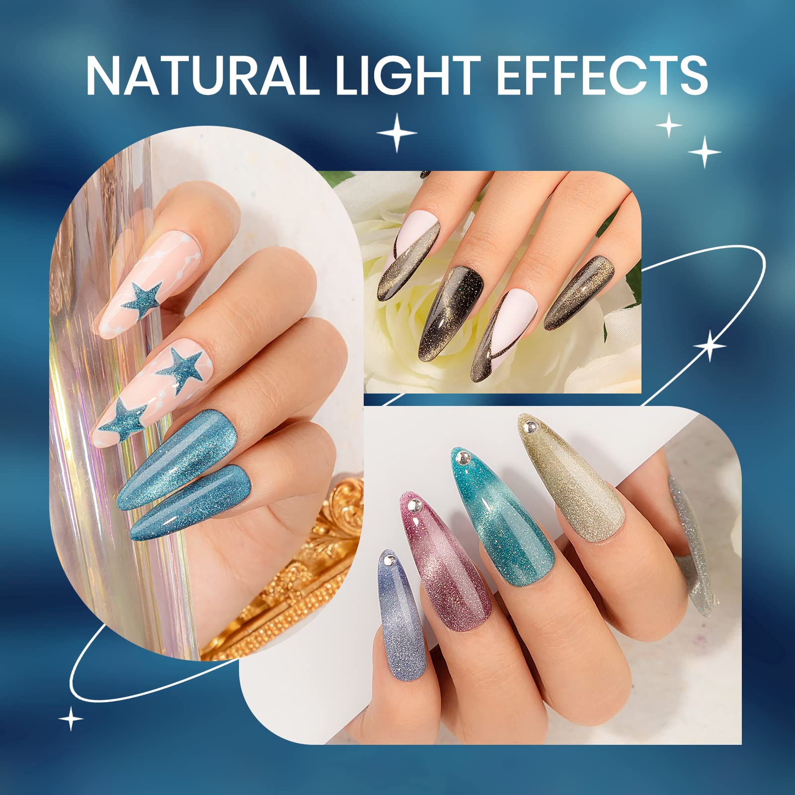 SUPWEE Reflective Cat Eye Gel Polish Set - 12 Colors with Magnet, 7ml Each