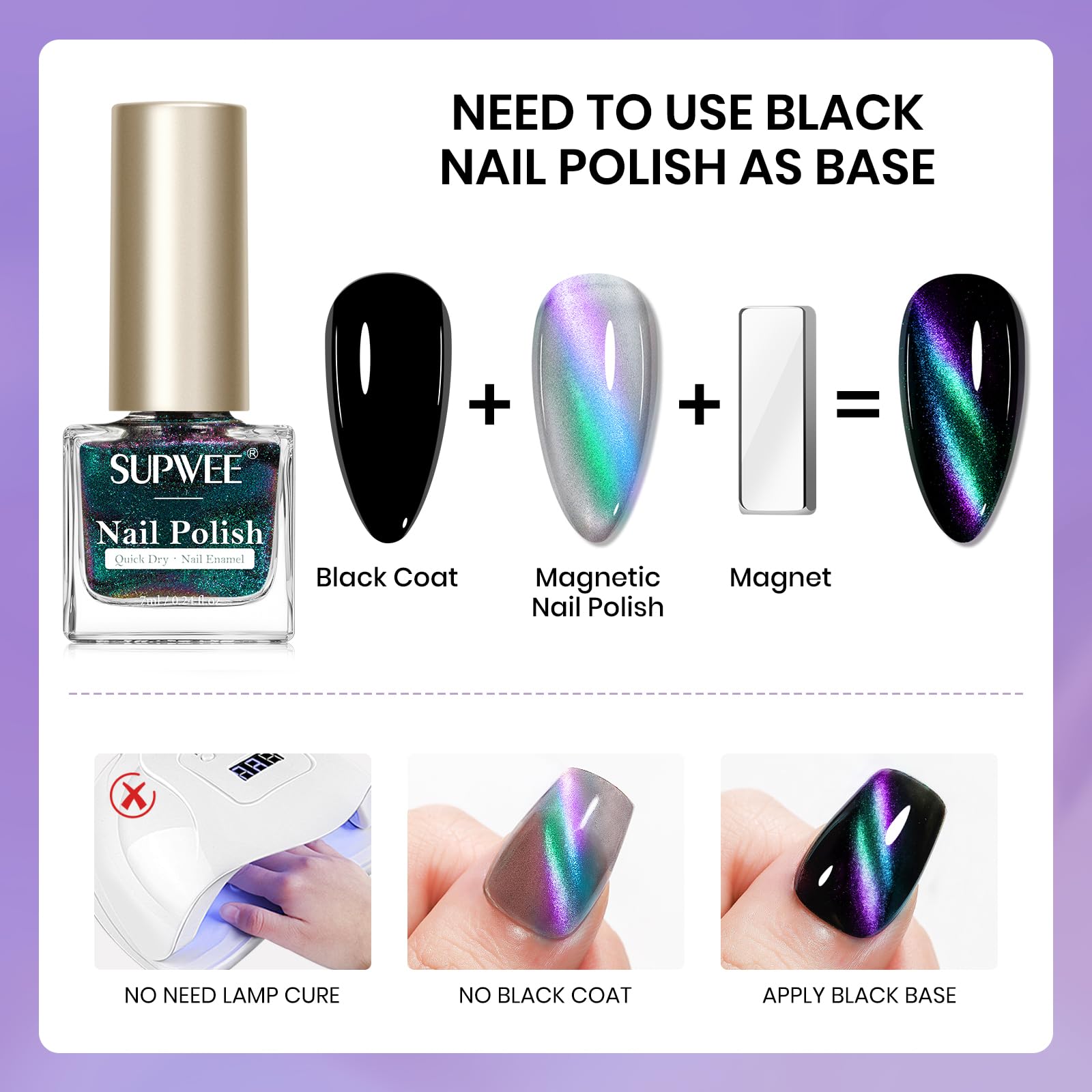 SUPWEE Magnetic Cat Eye Nail Polish Set – 12 Quick-Dry, Air-Dry, Non-Gel, Vegan