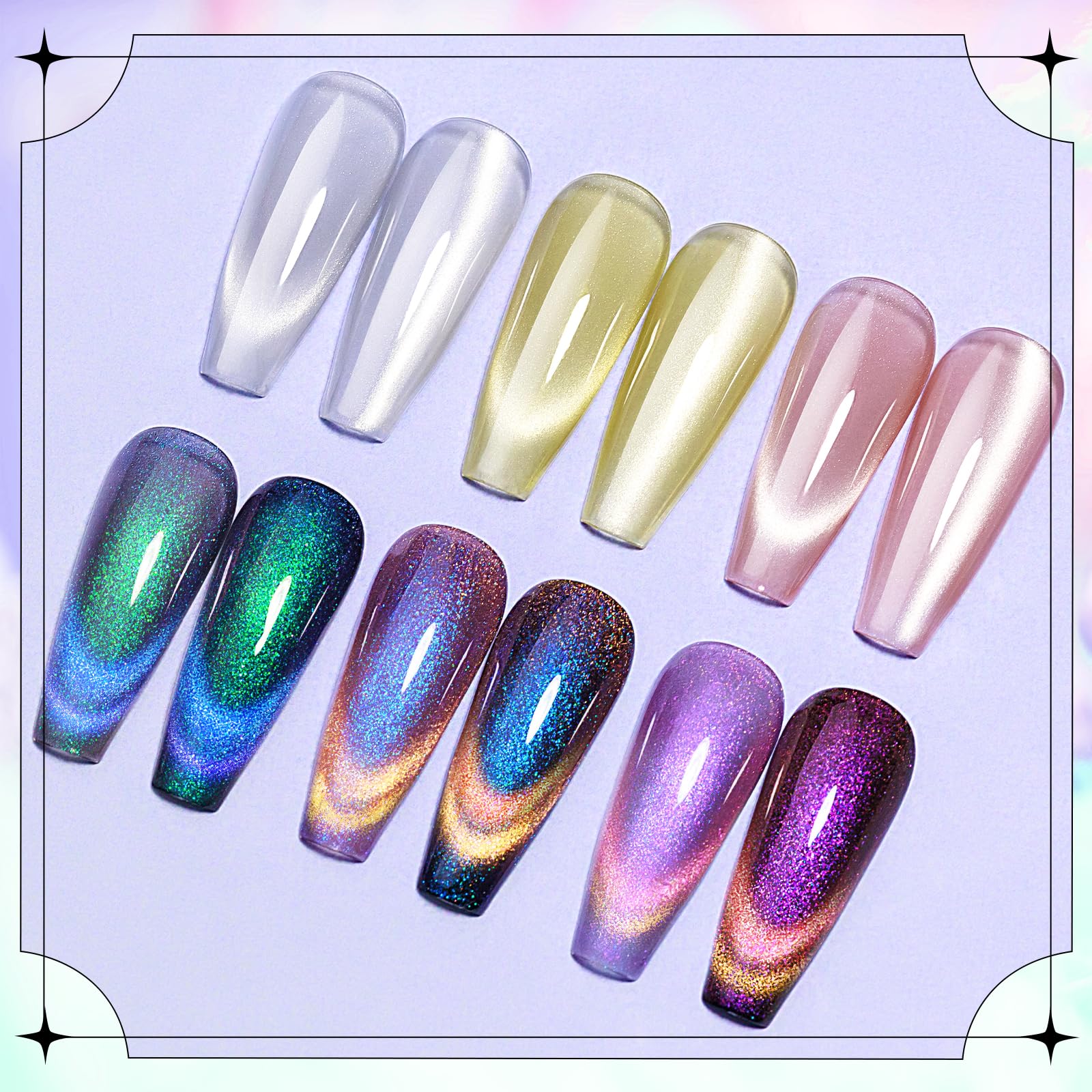 SUPWEE Moonlight & Chameleon Cat Eye Gel Polish Set — 12 Colors + Magnetic Stick for Galaxy Cateye Effects