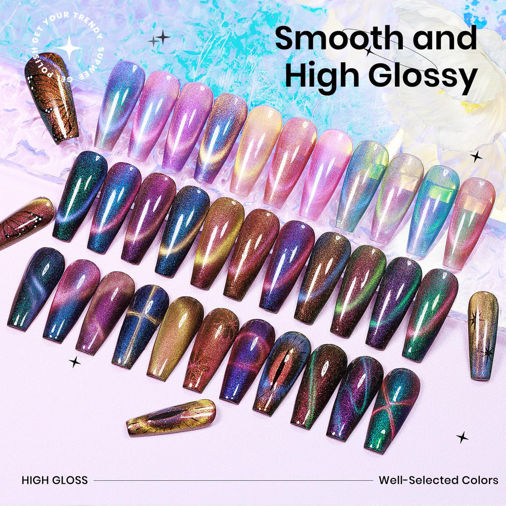 SUPWEE 12-Color Cat Eye Gel Polish Kit with Magnetic Stick – Galaxy Cat Eye Nails for DIY Home Manicure