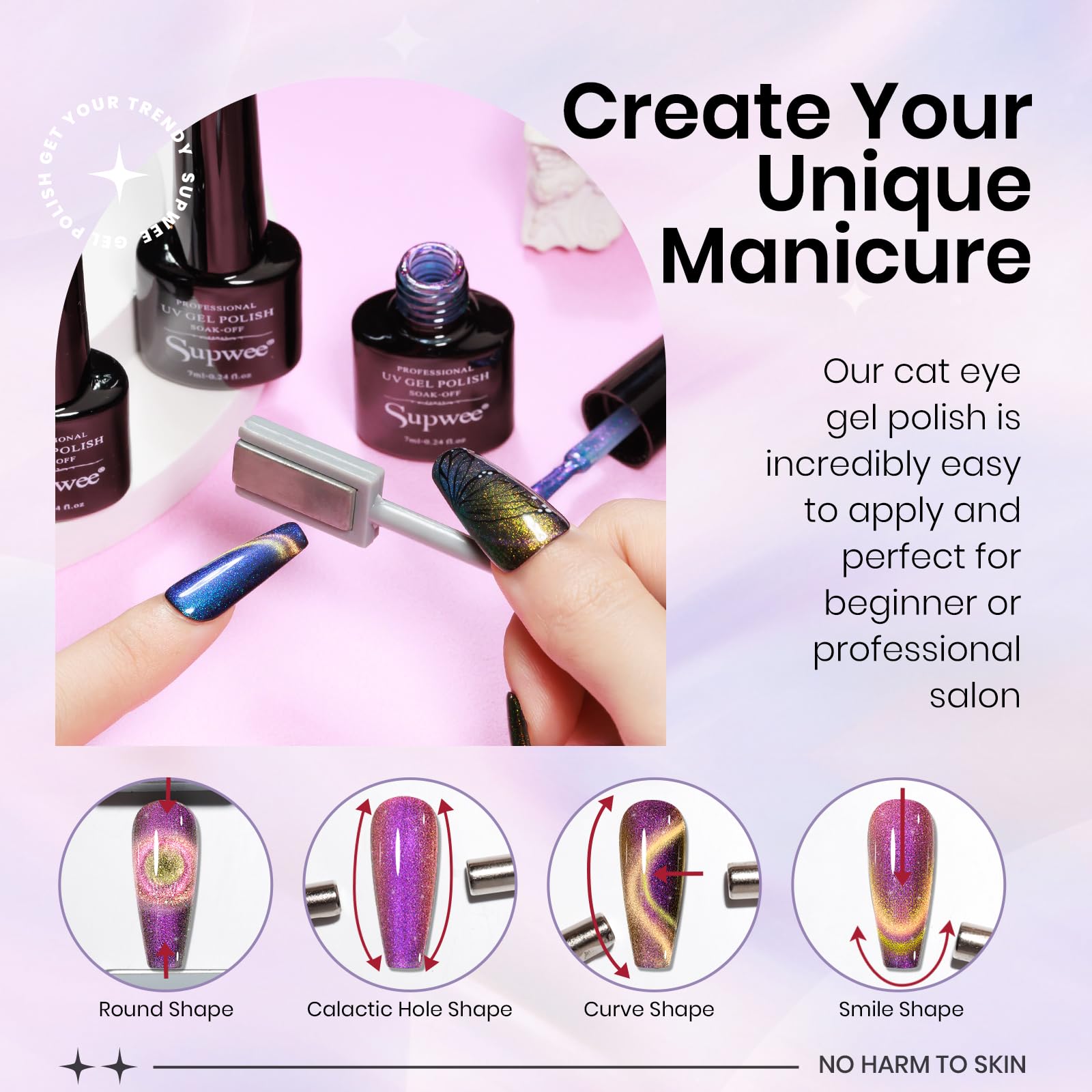 SUPWEE 12-Color Cat Eye Gel Polish Kit with Magnetic Stick – Galaxy Cat Eye Nails for DIY Home Manicure