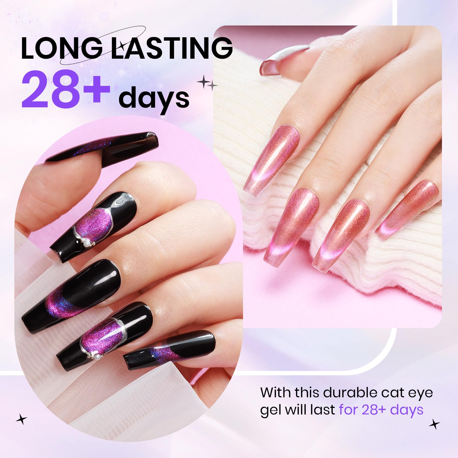 SUPWEE 12-Color Cat Eye Gel Polish Kit with Magnetic Stick – Galaxy Cat Eye Nails for DIY Home Manicure