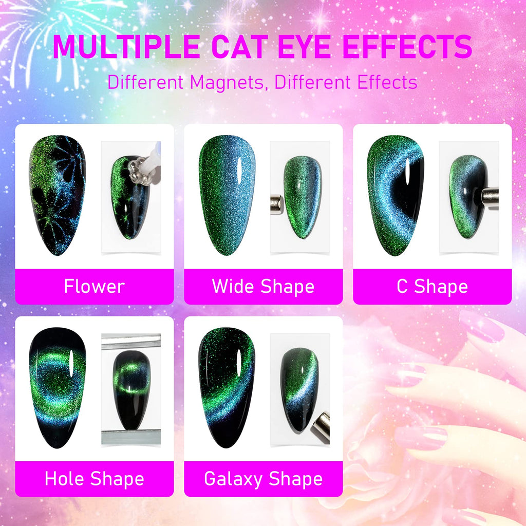 SUPWEE Cat Eye Gel Polish with Magnet – 12-Color Galaxy 9D Cateye Kit, 7ml, Soak Off UV/LED