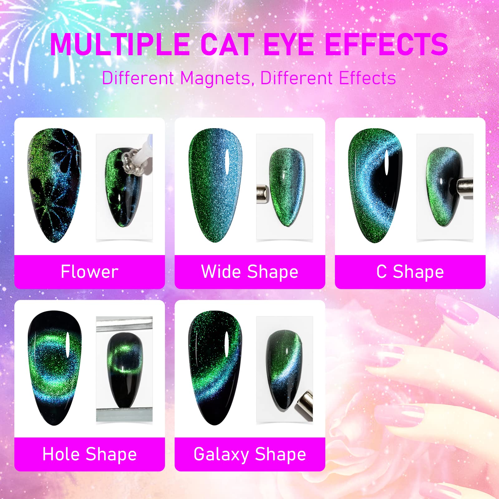 SUPWEE Cat Eye Gel Polish with Magnet – 12-Color Galaxy 9D Cateye Kit, 7ml, Soak Off UV/LED