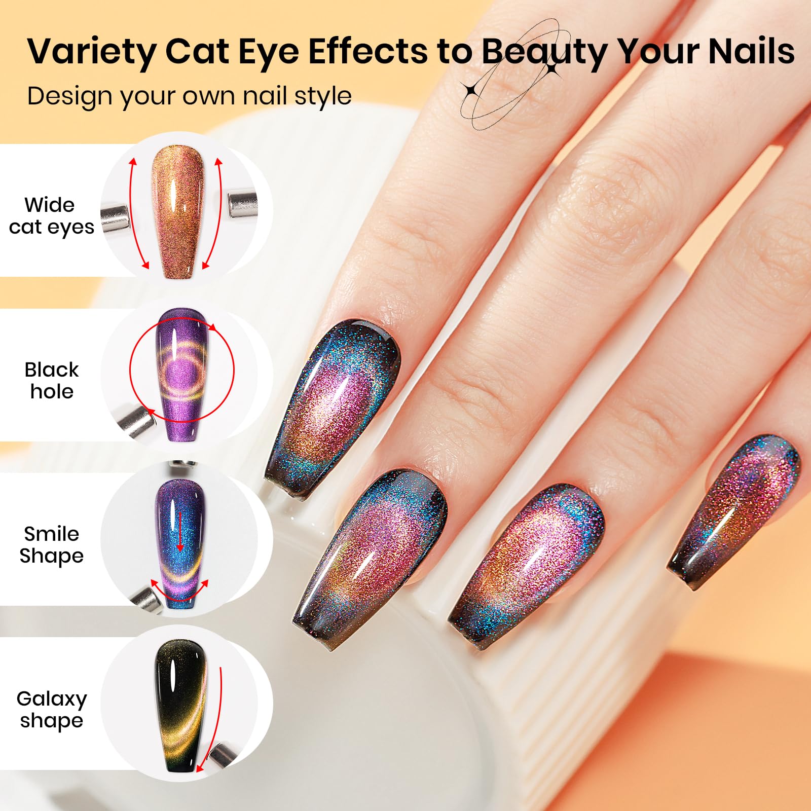 SUPWEE Cat Eye Gel Polish Kit — 12 Magnetic Colors with Stick for Galaxy Cat Eye Nails