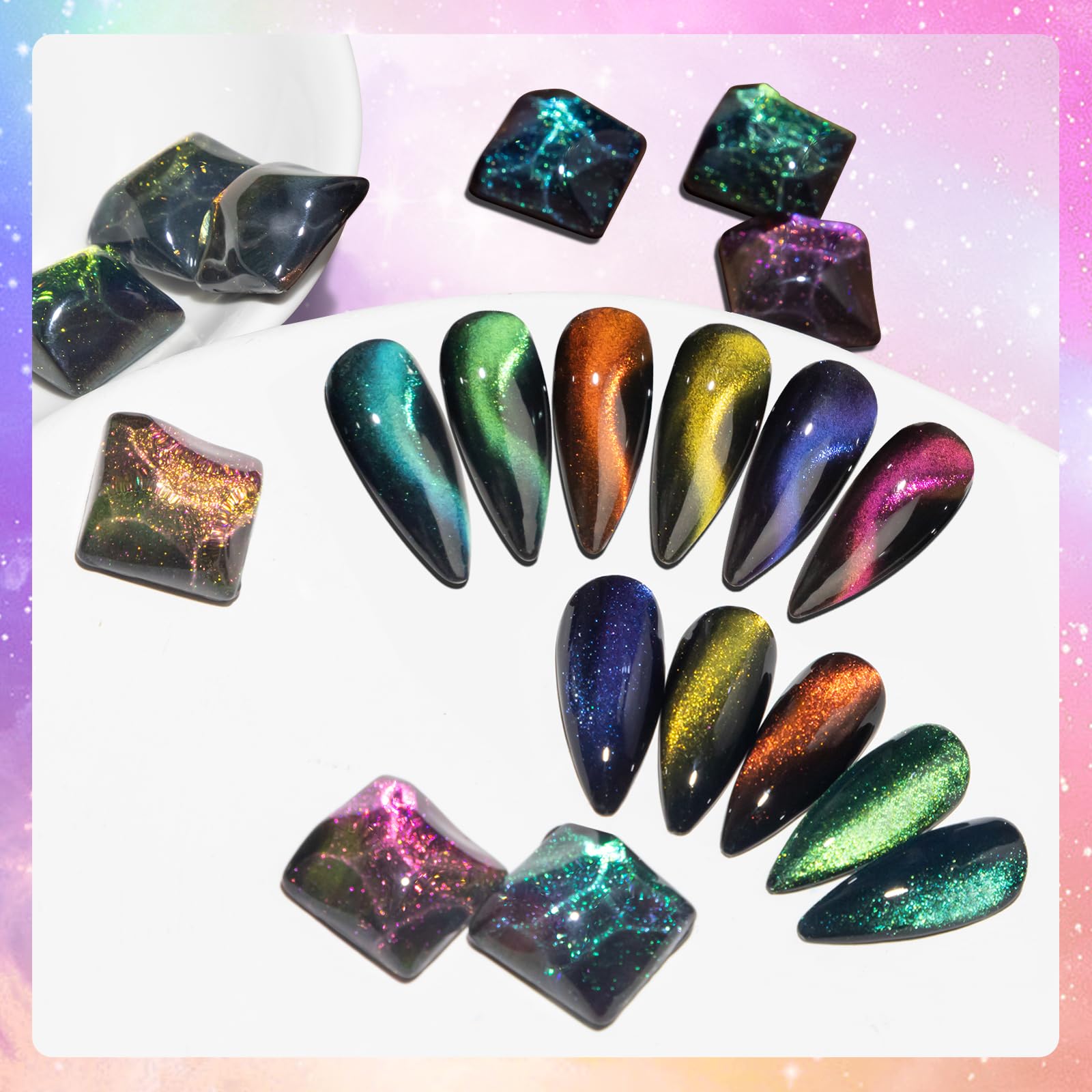 SUPWEE Cat Eye Gel Polish with Magnet – 12-Color Galaxy 9D Cateye Kit, 7ml, Soak Off UV/LED
