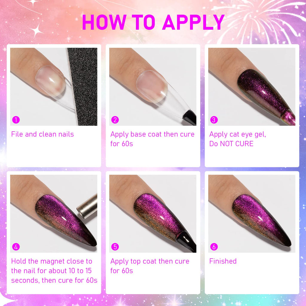 SUPWEE Cat Eye Gel Polish with Magnet – 12-Color Galaxy 9D Cateye Kit, 7ml, Soak Off UV/LED