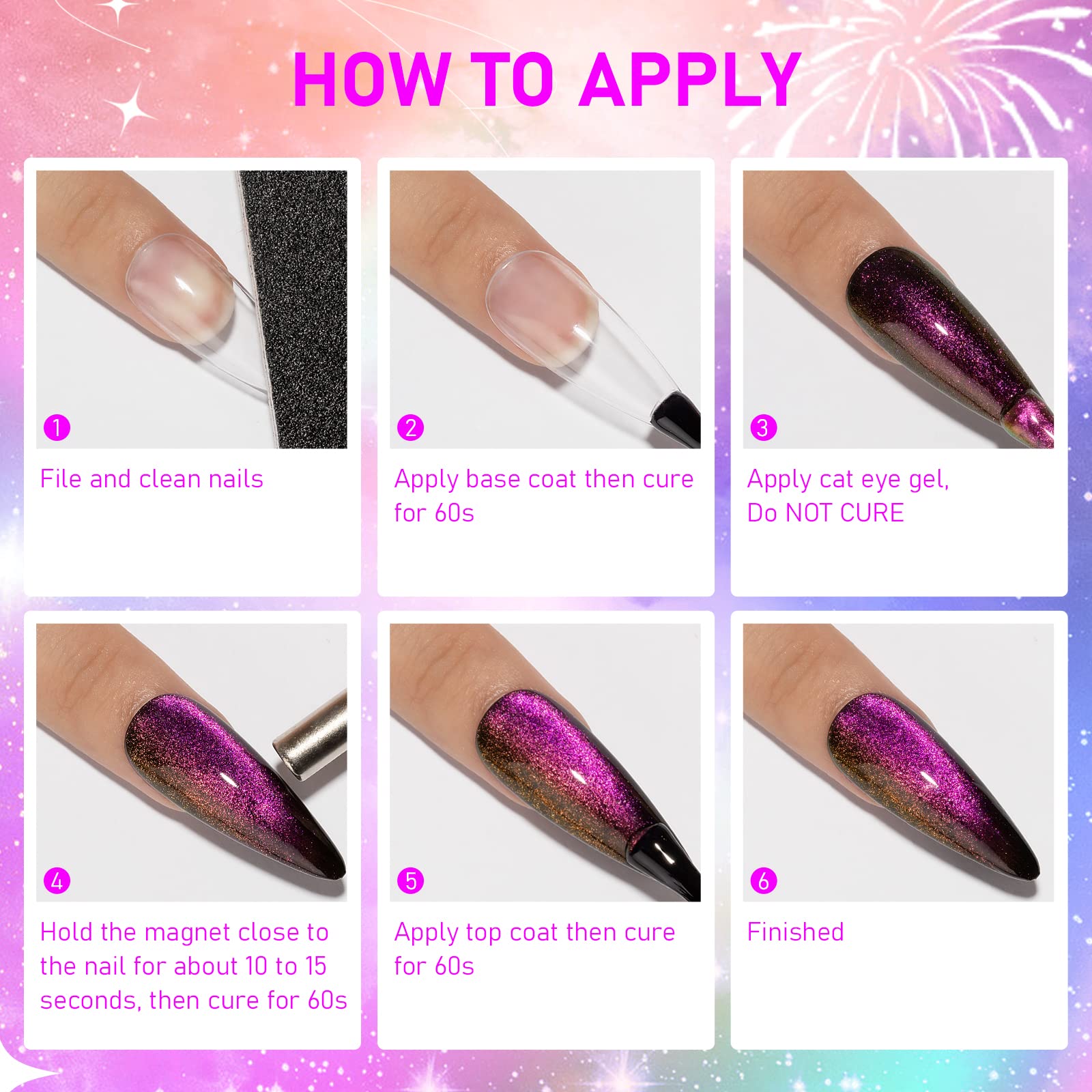 SUPWEE Cat Eye Gel Polish with Magnet – 12-Color Galaxy 9D Cateye Kit, 7ml, Soak Off UV/LED