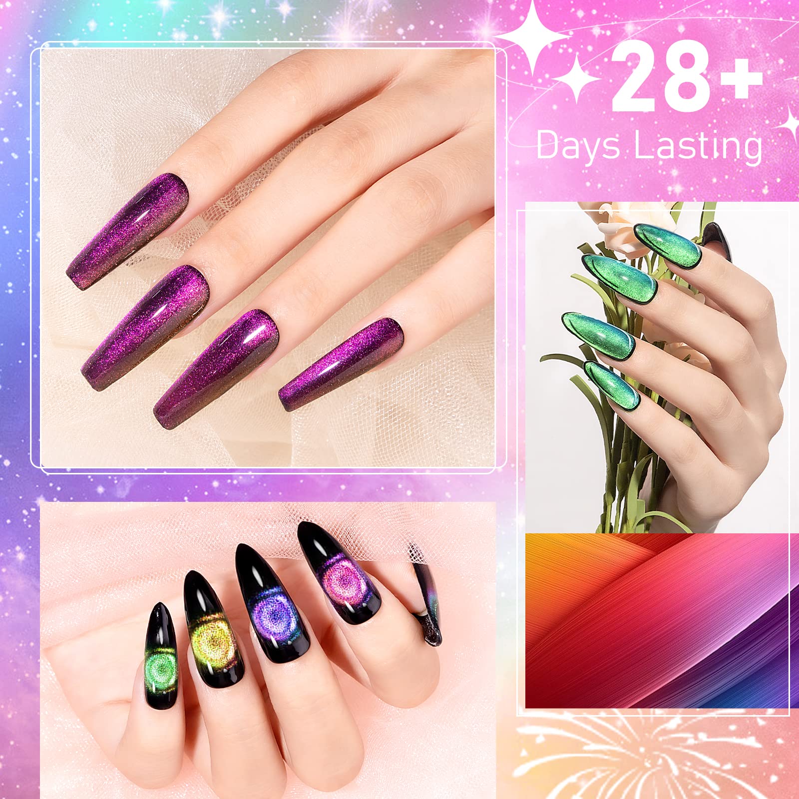 SUPWEE Cat Eye Gel Polish with Magnet – 12-Color Galaxy 9D Cateye Kit, 7ml, Soak Off UV/LED