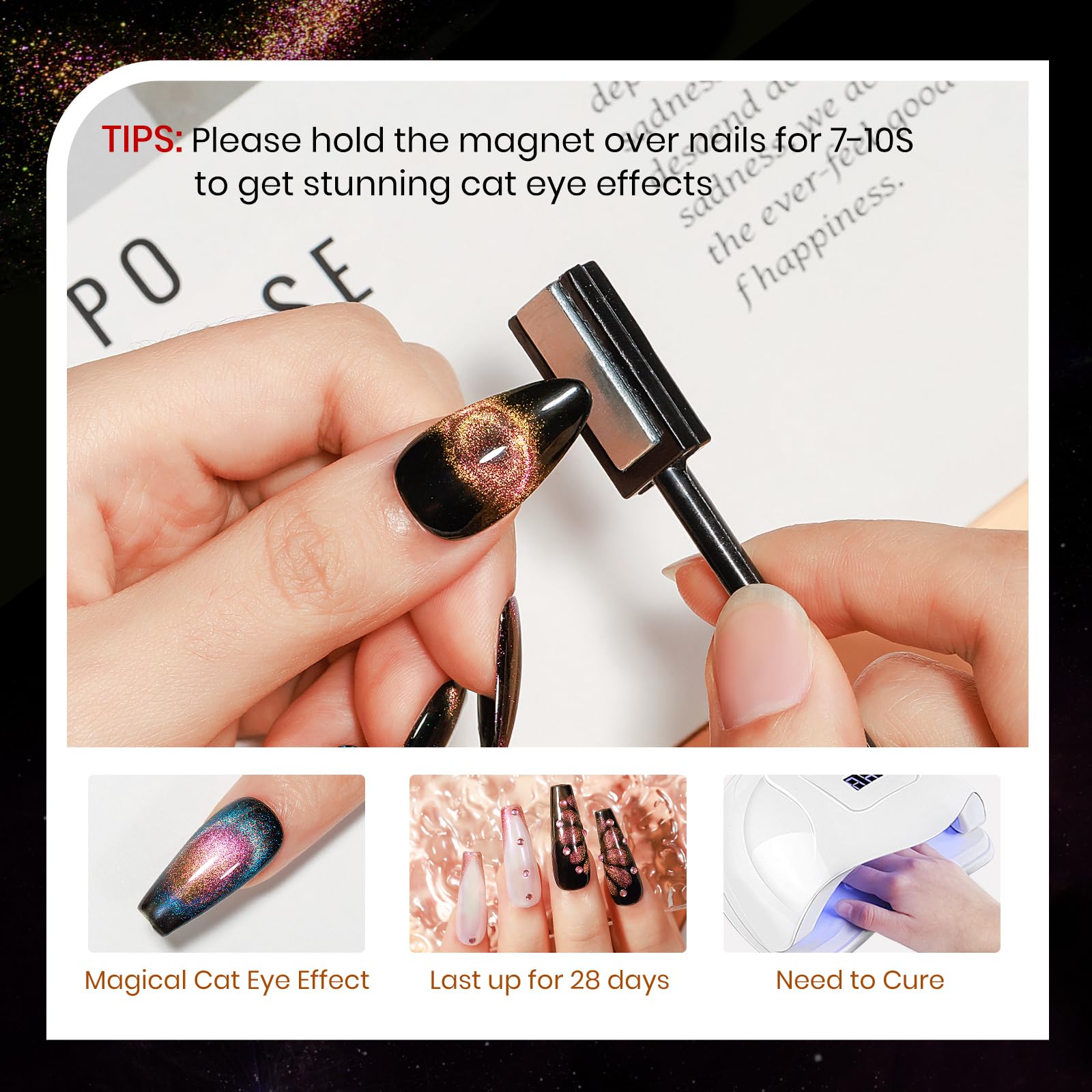 SUPWEE Cat Eye Gel Polish Kit — 12 Magnetic Colors with Stick for Galaxy Cat Eye Nails