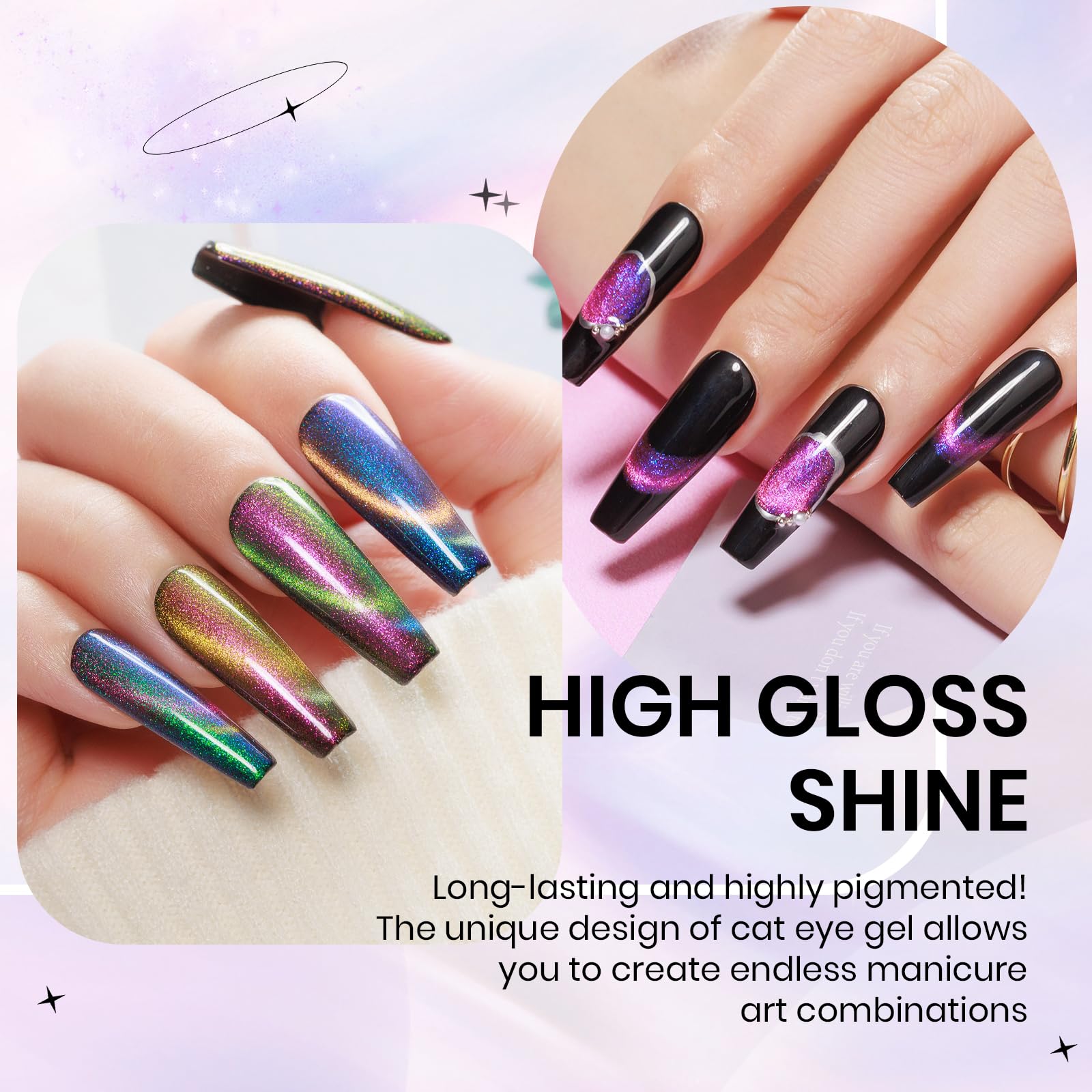 SUPWEE 12-Color Cat Eye Gel Polish Kit with Magnetic Stick – Galaxy Cat Eye Nails for DIY Home Manicure