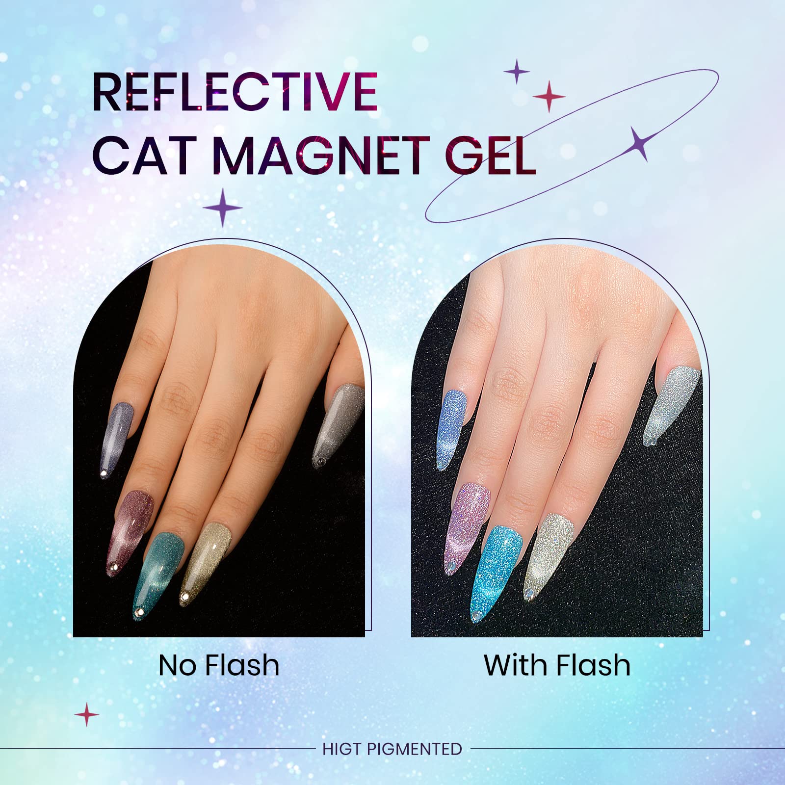 SUPWEE Reflective Cat Eye Gel Polish Set - 12 Colors with Magnet, 7ml Each