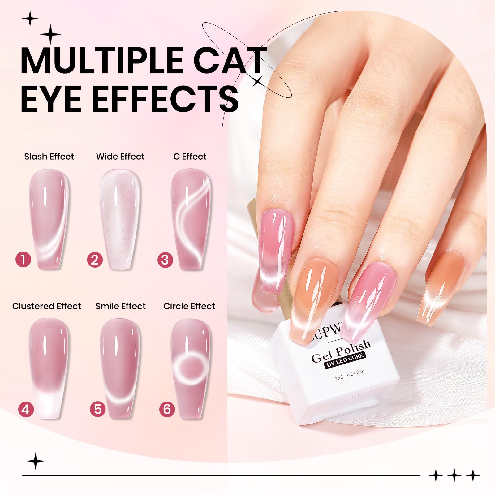 SUPWEE Cat Eye Gel Nail Polish Set – 6 Magnetic Colors, UV Lamp Cured
