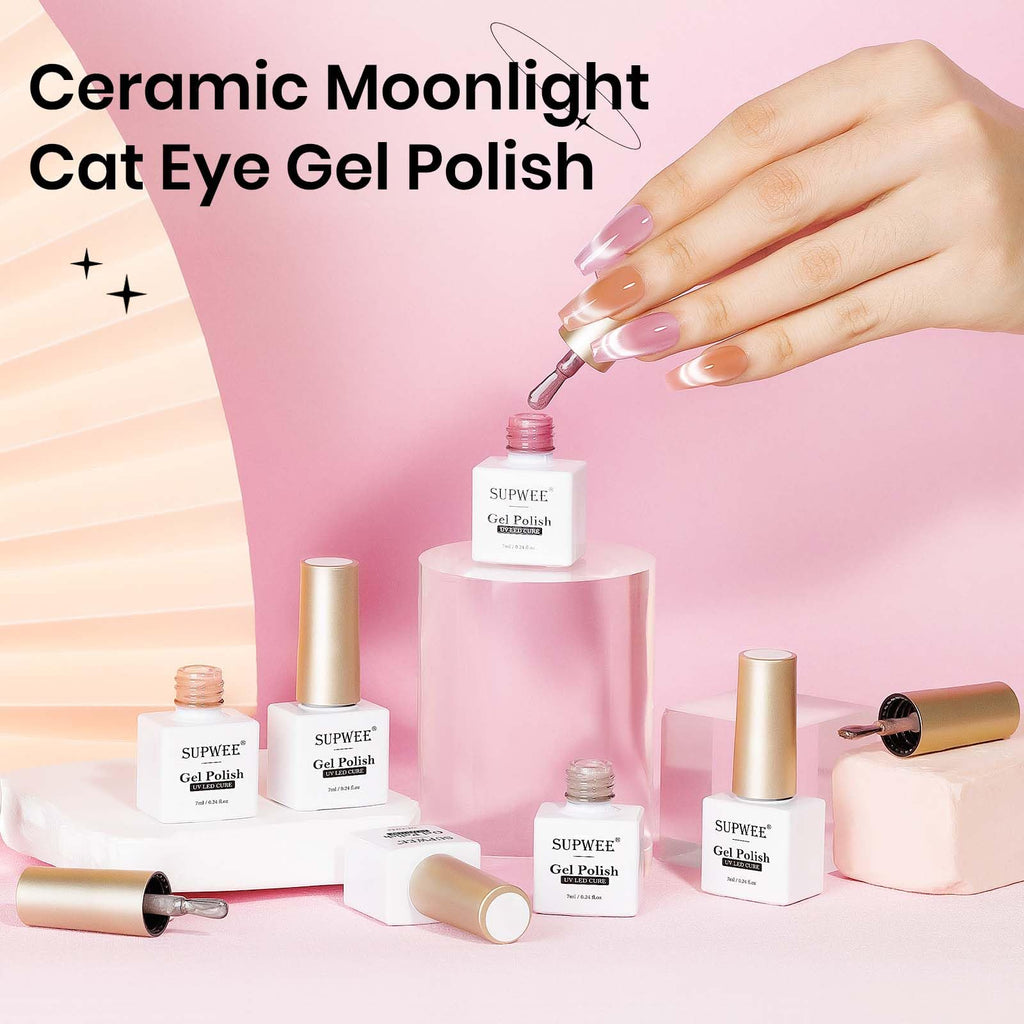SUPWEE Cat Eye Gel Nail Polish Set – 6 Magnetic Colors, UV Lamp Cured