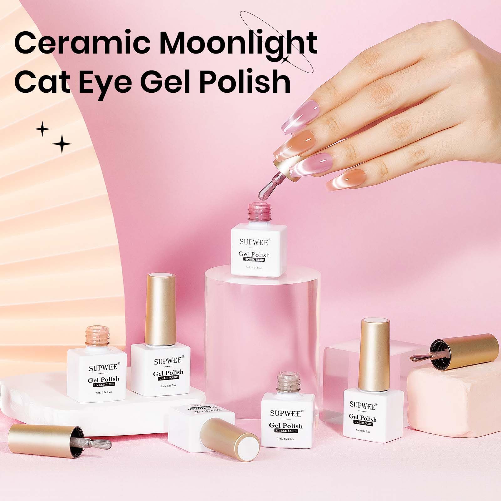 SUPWEE Cat Eye Gel Nail Polish Set – 6 Magnetic Colors, UV Lamp Cured
