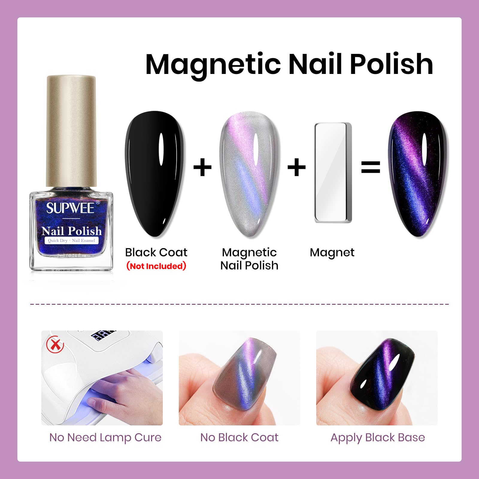 SUPWEE 9D Magnetic Cat Eye Nail Polish Set – Quick-Dry, No UV Lamp, High Gloss