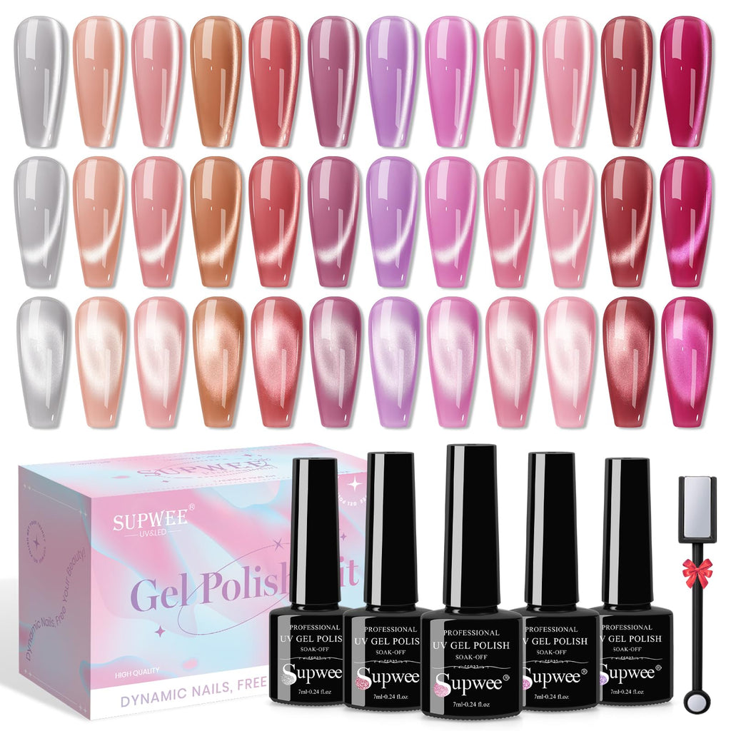 SUPWEE 12 Colors Magnetic Cat Eye Gel Polish Moonlight – Soak Off UV Nail Kit