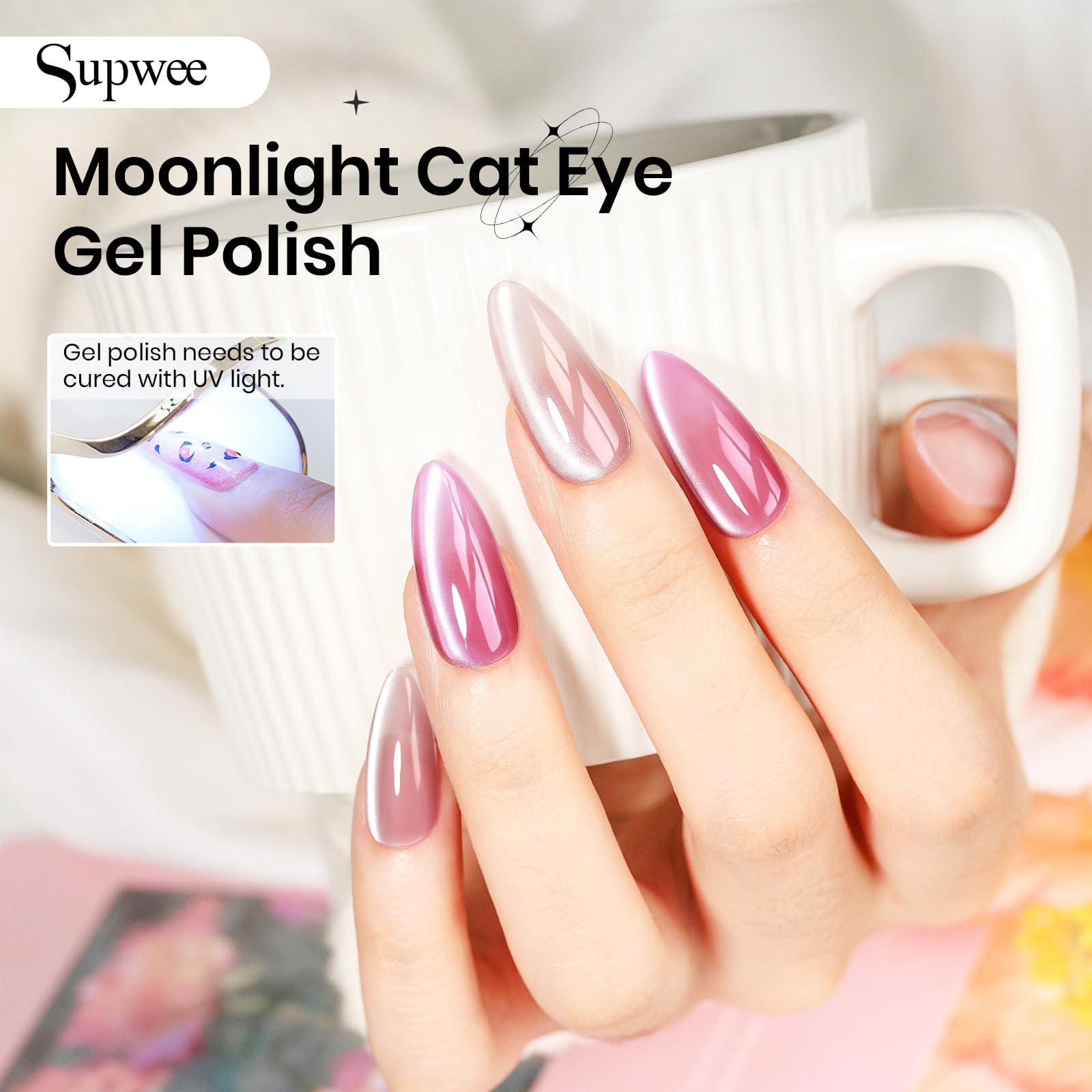 SUPWEE Cat Eye Gel Nail Polish Set – 6 Magnetic Colors, UV Lamp Cured