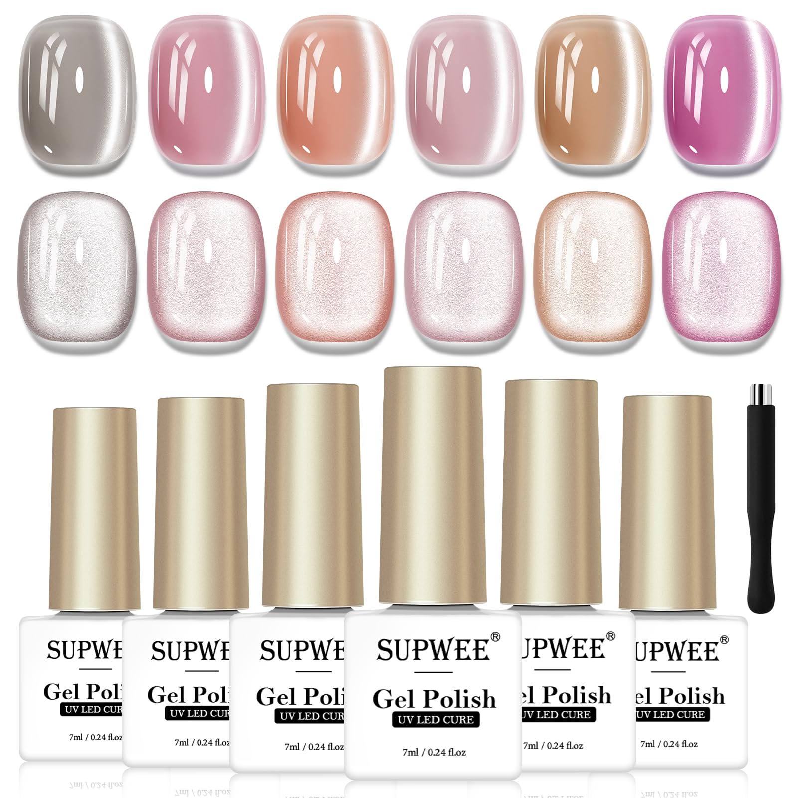 SUPWEE Cat Eye Gel Nail Polish Set – 6 Magnetic Colors, UV Lamp Cured