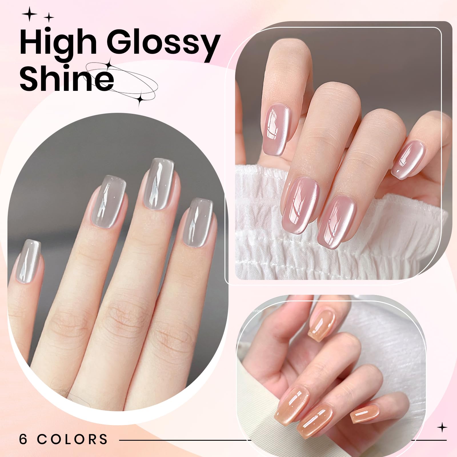 SUPWEE Cat Eye Gel Nail Polish Set – 6 Magnetic Colors, UV Lamp Cured