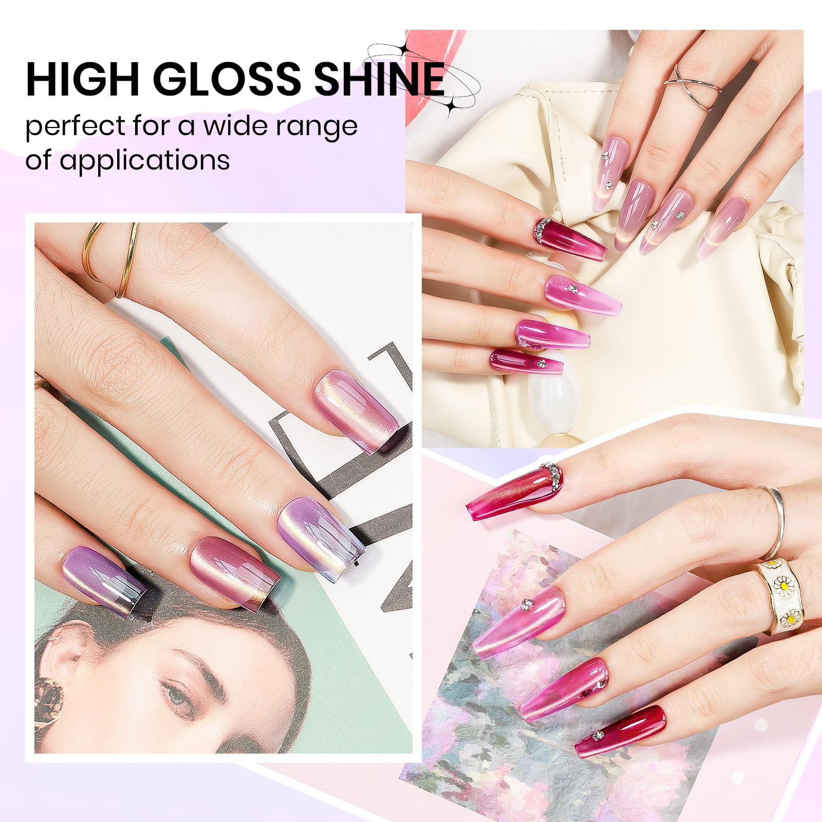 SUPWEE Cat Eye Gel Nail Polish Set – 12 Magnetic Colors with Holographic Glitter | DIY Home Manicure