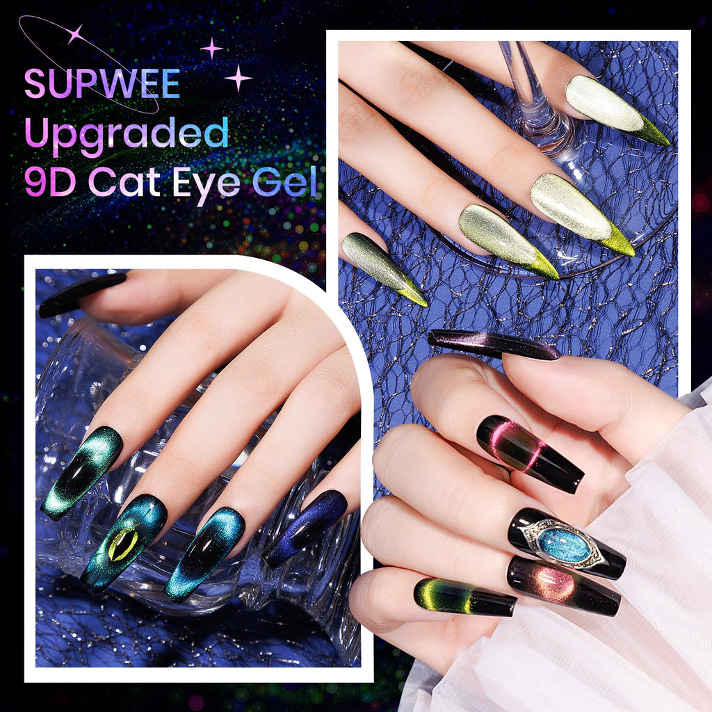 SUPWEE Cat Eye Gel Nail Polish Set — 12 Colors with Magnetic Lamp for Home Manicure