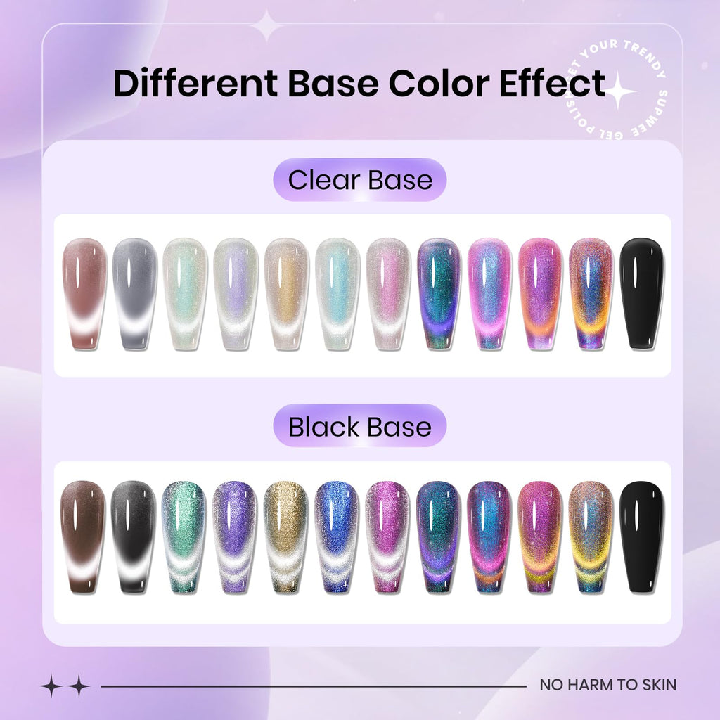 SUPWEE Magnetic Cat Eye Gel Nail Polish Set – 12 Colors + Magnetic Stick for DIY Manicure