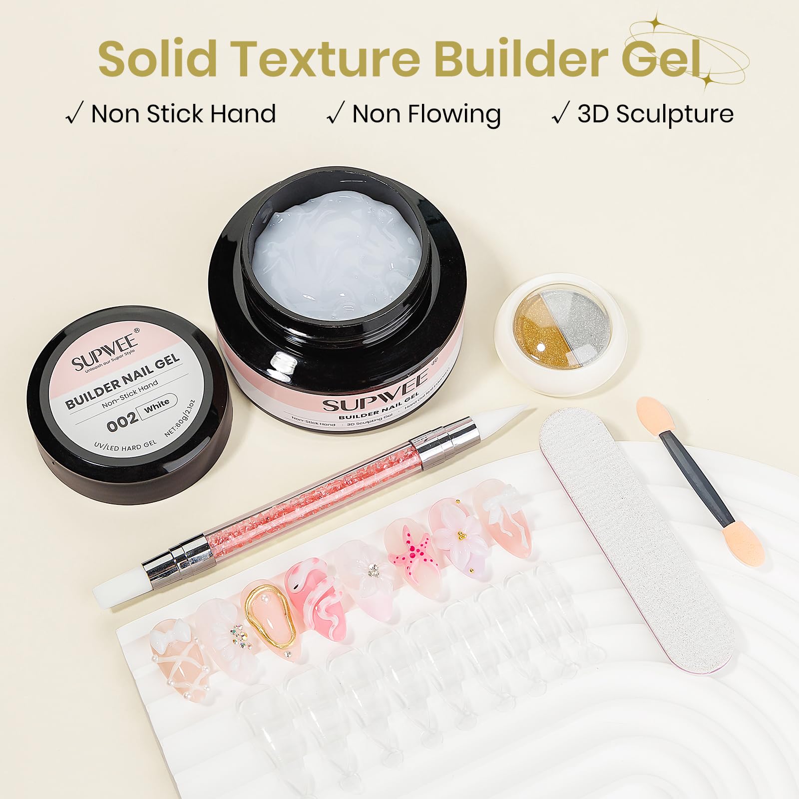 SUPWEE 3D Gel Nail Art Kit 60g White Builder Gel – Non-Sticky & Multi-Purpose Sculpting