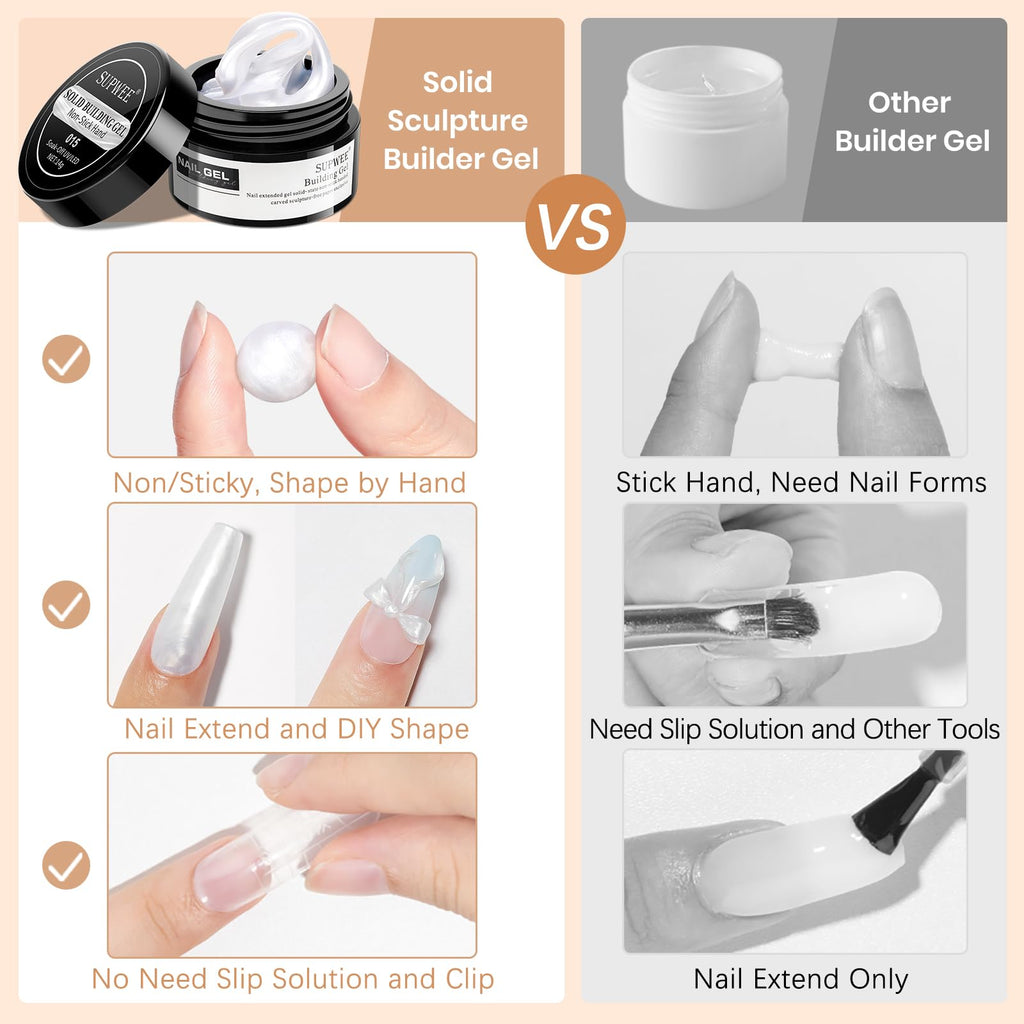 SUPWEE 3D Gel Nail Art Kit — Non-Stick Builder Gels for Extensions, Carving & DIY