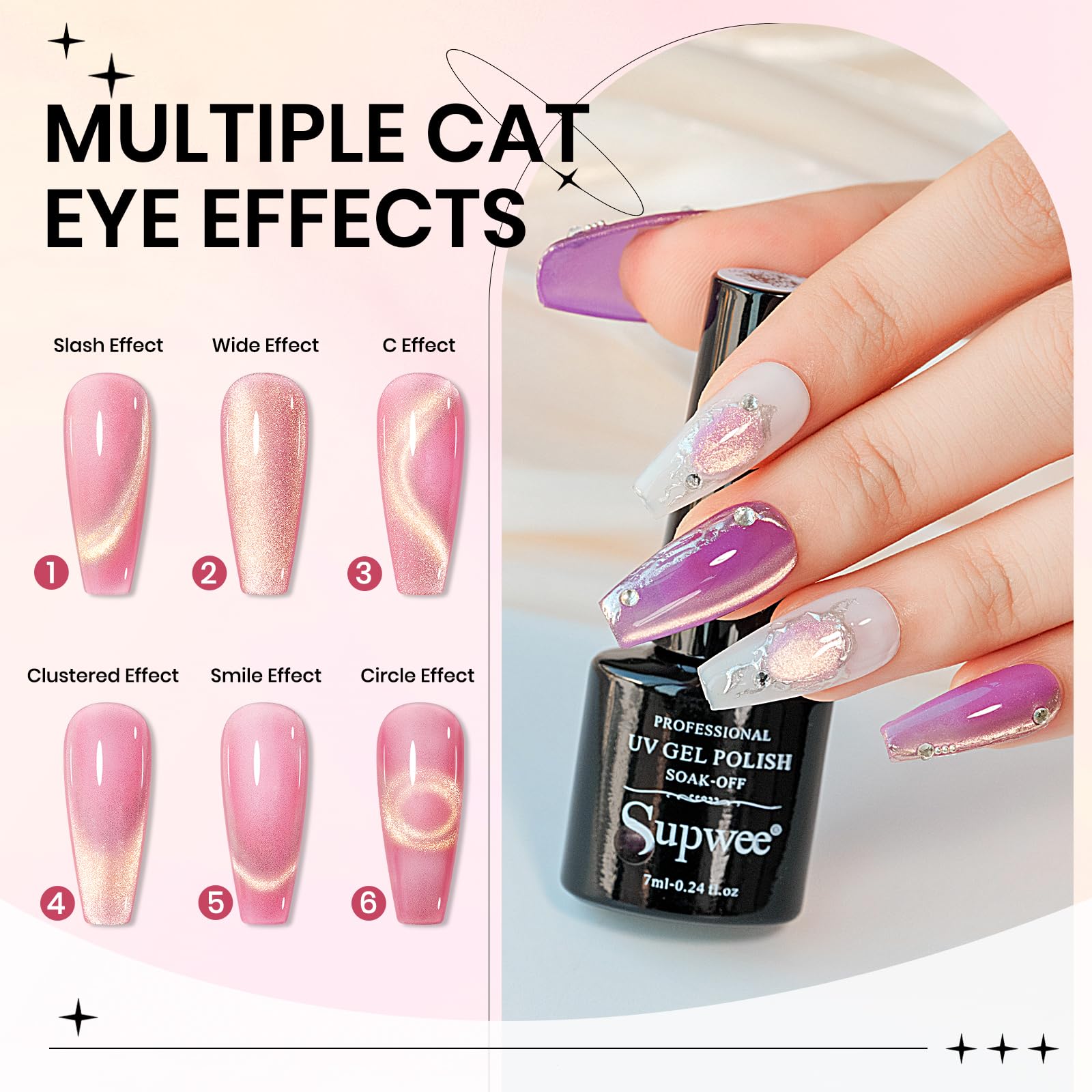 SUPWEE Cat Eye Gel Nail Polish Set — 12 Magnetic Colors + Magnetic Stick