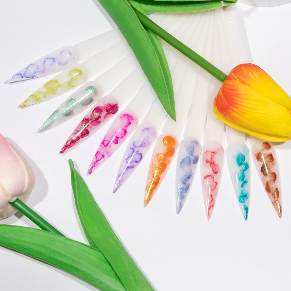 SUPWEE Blooming Watercolor Ink Nail Polish – Marble/Flower Bloom, 12 Colors, 7ml