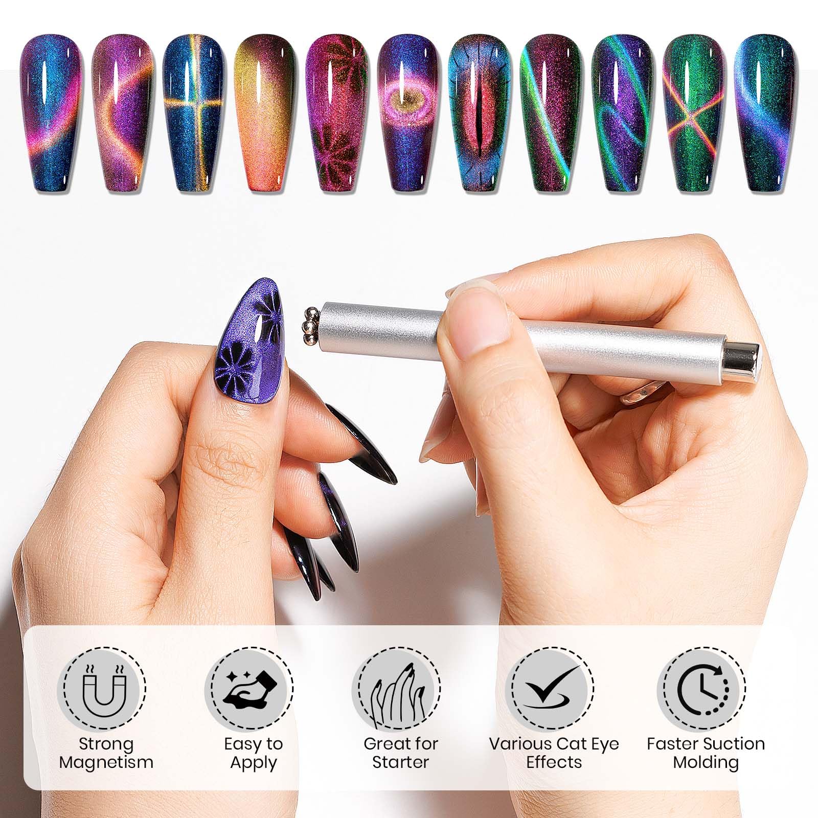 SUPWEE Cat Eye Magnet Kit – 4-Piece Nail Art Set for Cat Eye Gel Polish
